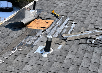 Roof vent and pipe flashing repair around residential roof penetrations
